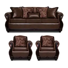 ADONIS LEUDH - Living 3+1+1 Gran Columbia Mixto Felpa Y PU Café Oscuro Extra Grande