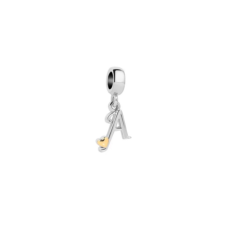 SILVER HEART - Charm Letra A con Corazón Dorado en Plata Fina 925 SILVER HEART