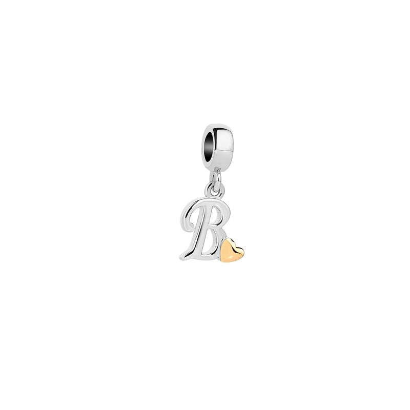 SILVER HEART - Charm Letra B con Corazón Dorado en Plata Fina 925 SILVER HEART