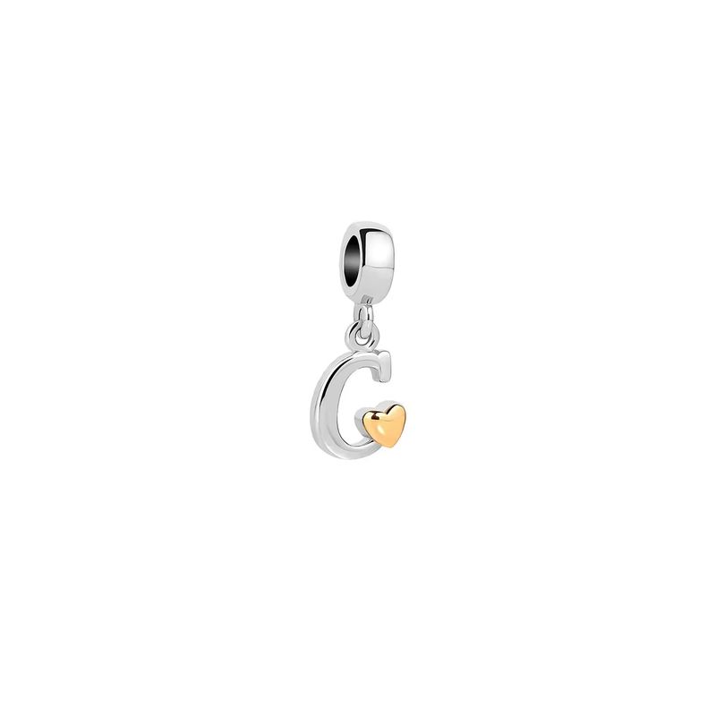 SILVER HEART - Charm Letra C con Corazón Dorado en Plata Fina 925 SILVER HEART