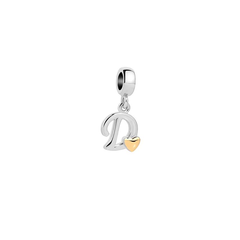 SILVER HEART - Charm Letra D con Corazón Dorado en Plata Fina 925 SILVER HEART
