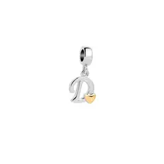 SILVER HEART - Charm Letra D con Corazón Dorado en Plata Fina 925