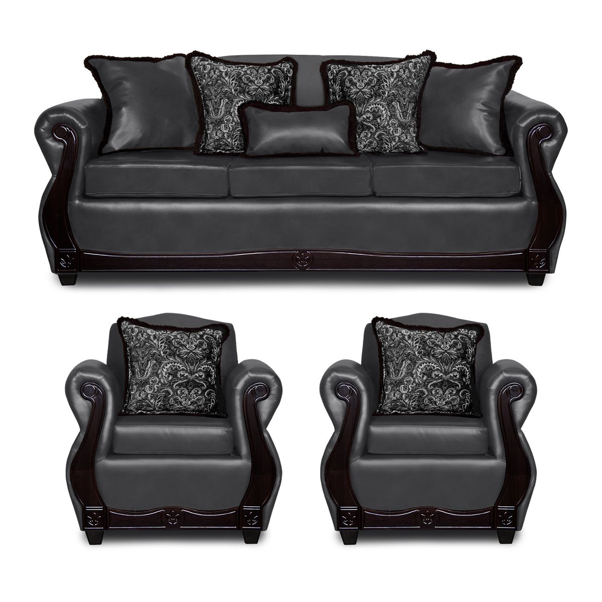 ADONIS LEUDH - Living 3+1+1 Gran Columbia Mixto Felpa Y PU Gris Extra Grande