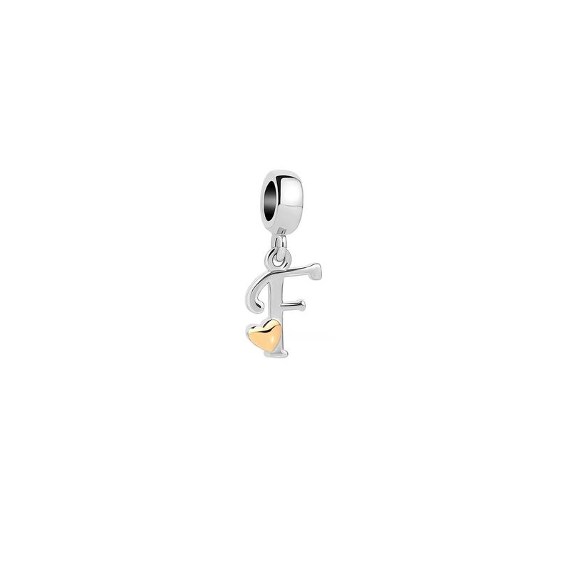 SILVER HEART - Charm Letra F con Corazón Dorado en Plata Fina 925 SILVER HEART
