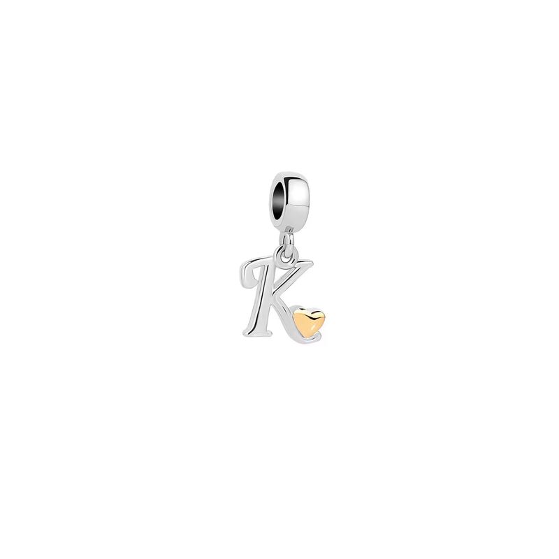 SILVER HEART - Charm Letra K con Corazón Dorado en Plata Fina 925 SILVER HEART