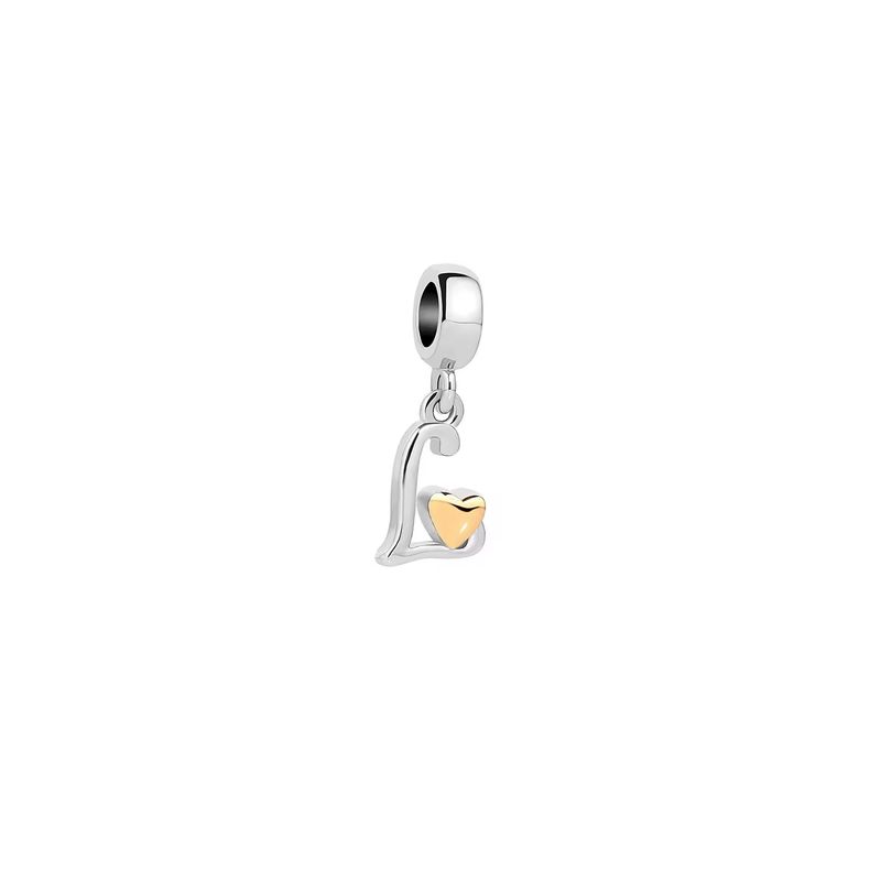SILVER HEART - Charm Letra L con Corazón Dorado en Plata Fina 925 SILVER HEART