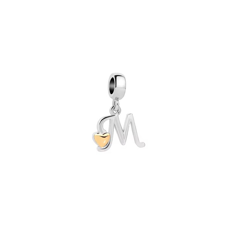 SILVER HEART - Charm Letra M con Corazón Dorado en Plata Fina 925 SILVER HEART