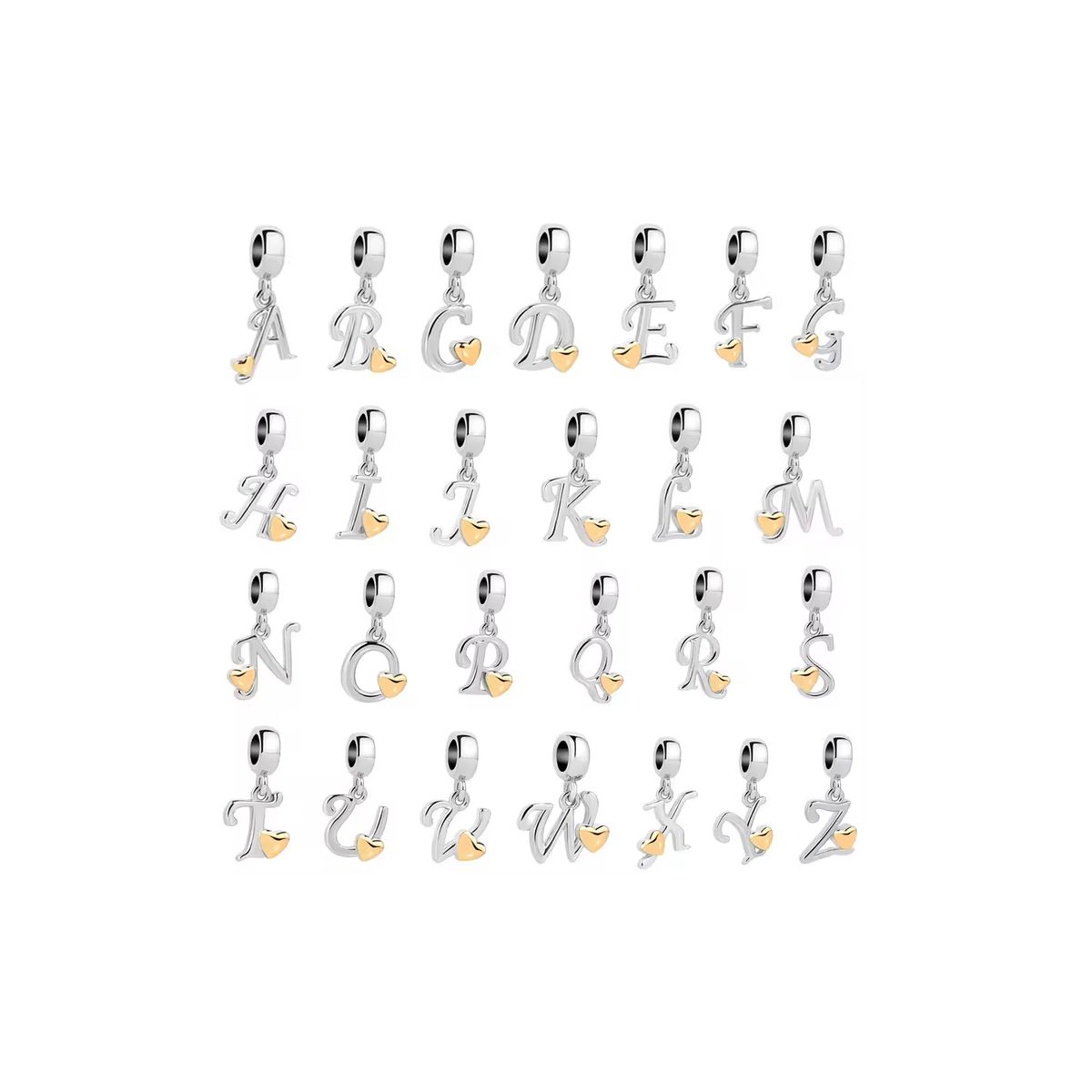 SILVER HEART - Charm Letra M con Corazón Dorado en Plata Fina 925 SILVER HEART