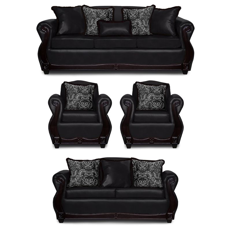 ADONIS LEUDH - Living 3+2+1+1 Gran Columbia Mixto Felpa Y PU Negro Extra Grande