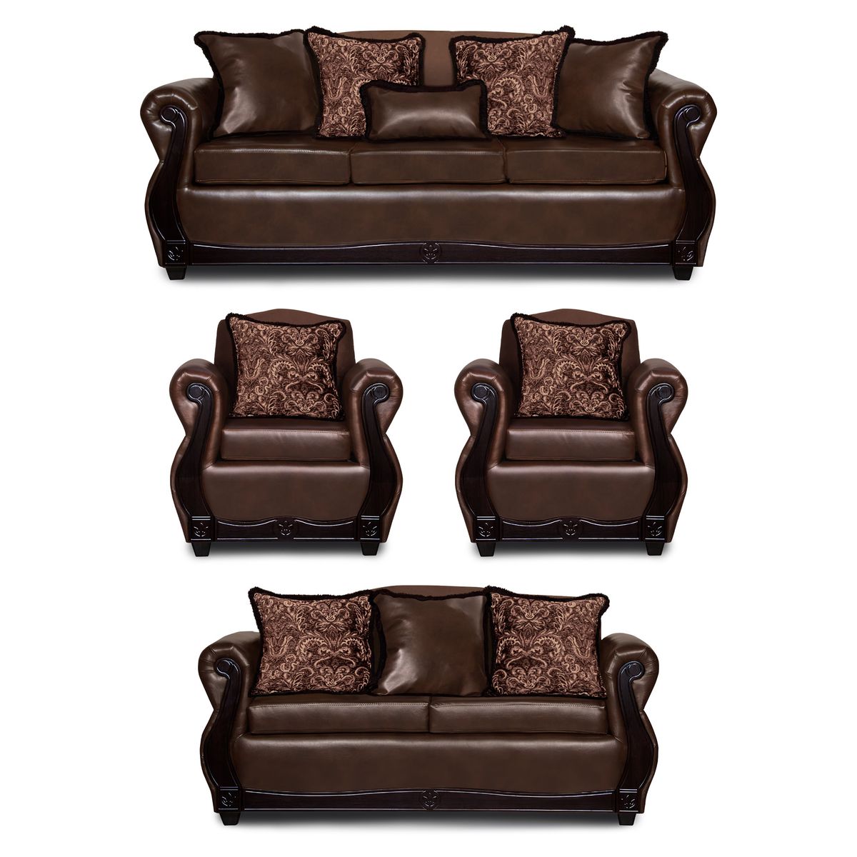 ADONIS LEUDH - Living 3+2+1+1 Gran Columbia Mixto Felpa Y PU Café Oscuro Extra Grande