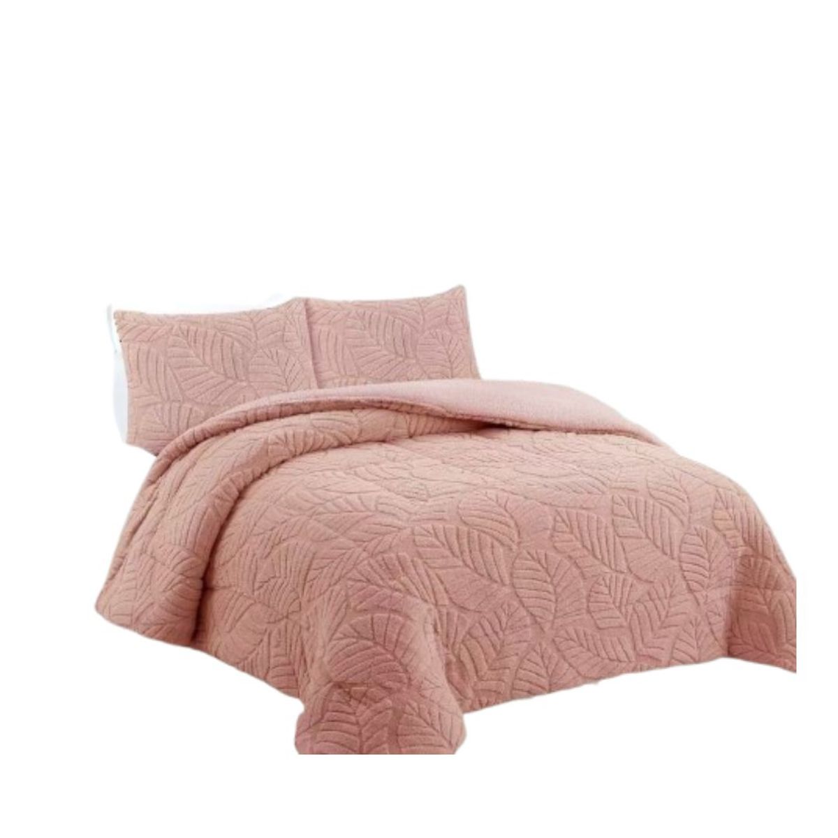 GENERICO - Cobertor Chiporro con Relieve 2 Plazas - Palo Rosa Hojas A14