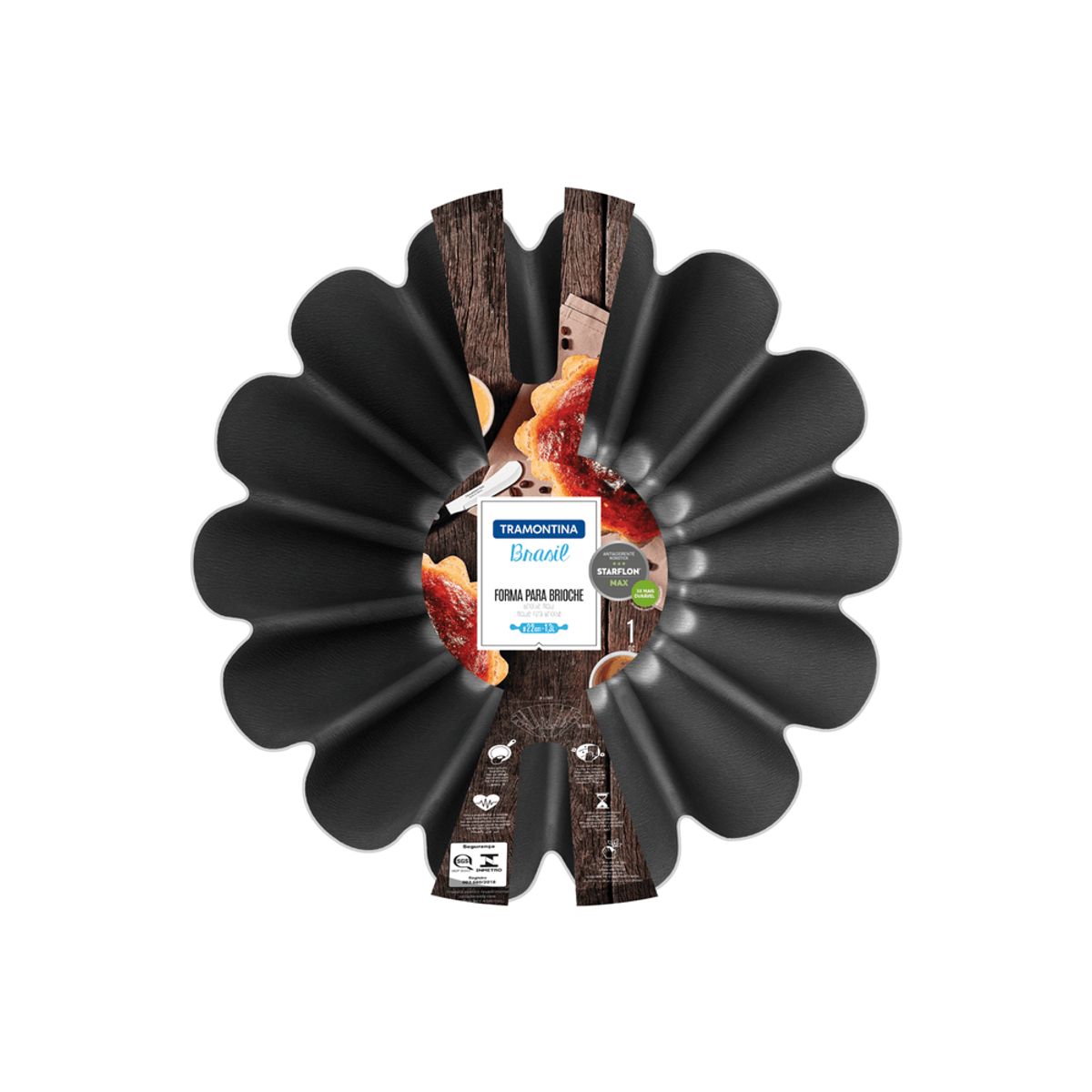 TRAMONTINA - Molde para brioche Tramontina Brasil en aluminio con revestimiento interno y externo antiadherente Starflon Max grafito 22 cm 1,3 L