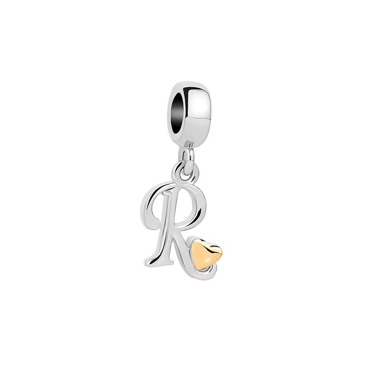 SILVER HEART - Charm Letra R con Corazón Dorado en Plata Fina 925 SILVER HEART