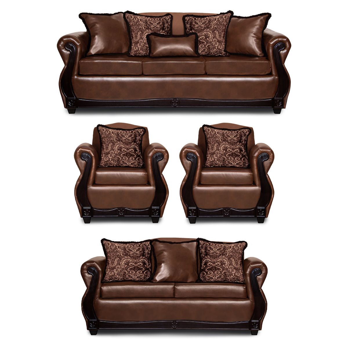 ADONIS LEUDH - Living 3+2+1+1 Gran Columbia Mixto Felpa Y PU Café Claro Extra Grande