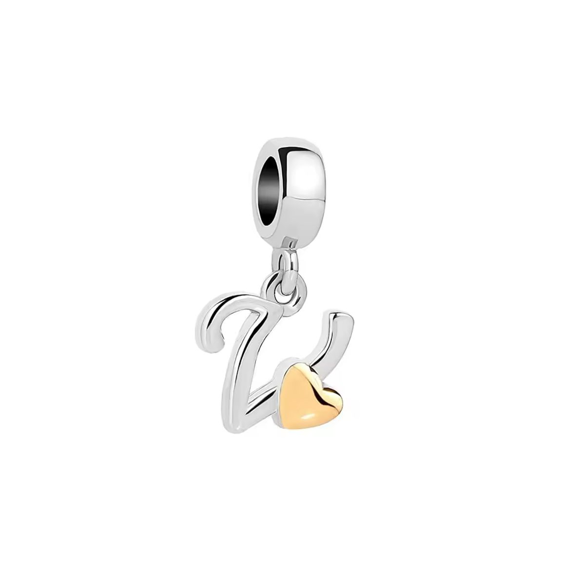 SILVER HEART - Charm Letra V con Corazón Dorado en Plata Fina 925 SILVER HEART