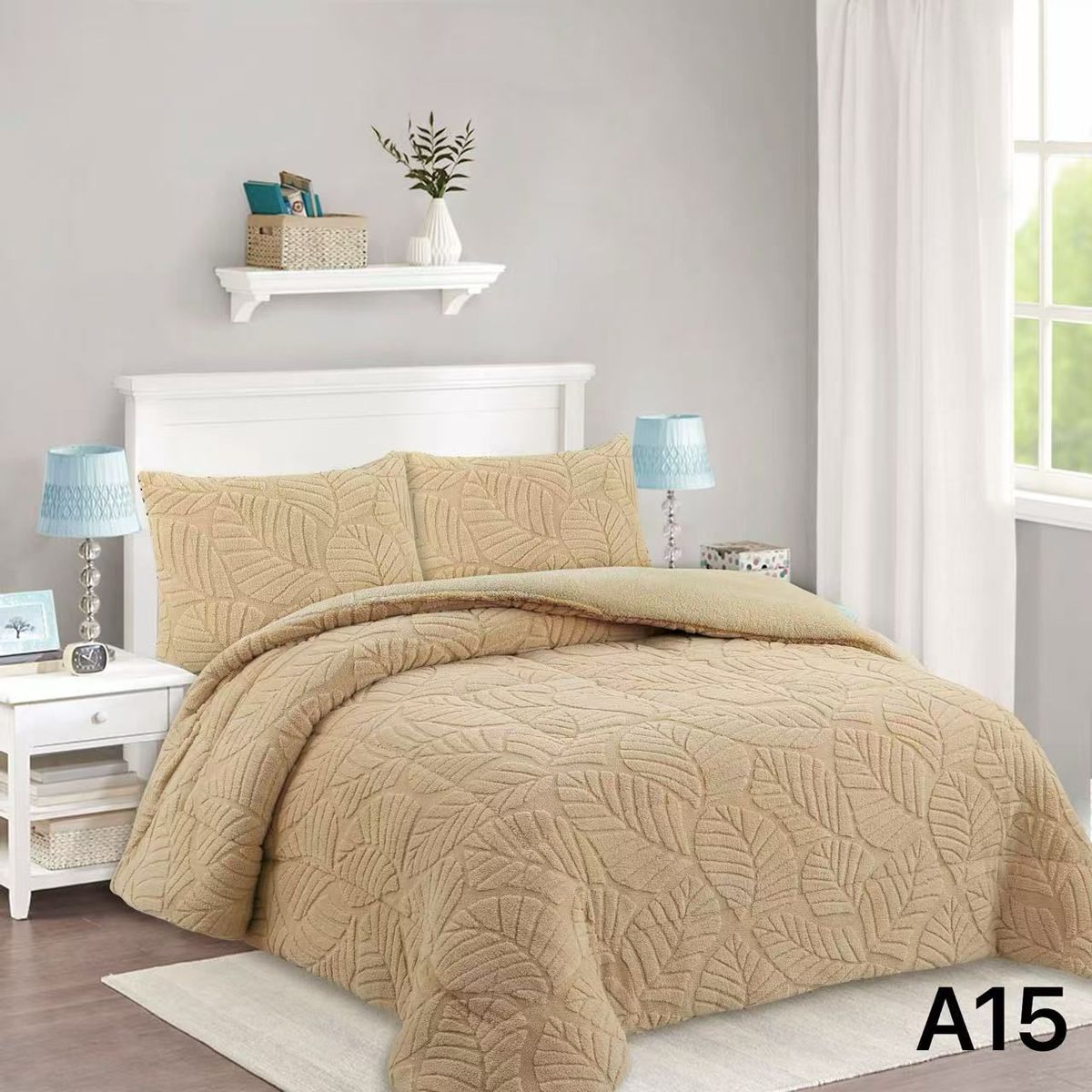 GENERICO - Cobertor Chiporro con Relieve 2 Plazas - Beige Hojas A15