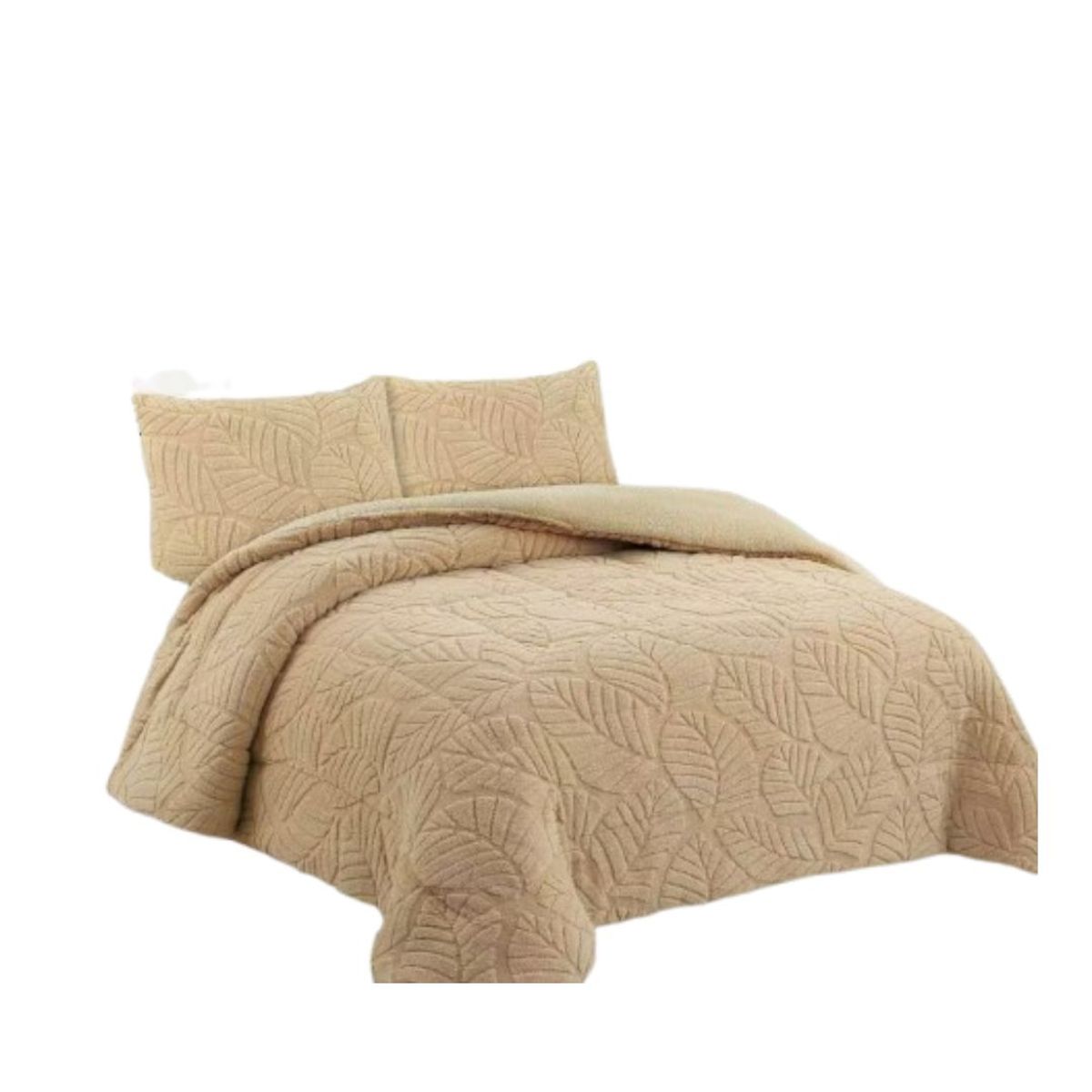 GENERICO - Cobertor Chiporro con Relieve 2 Plazas - Beige Hojas A15