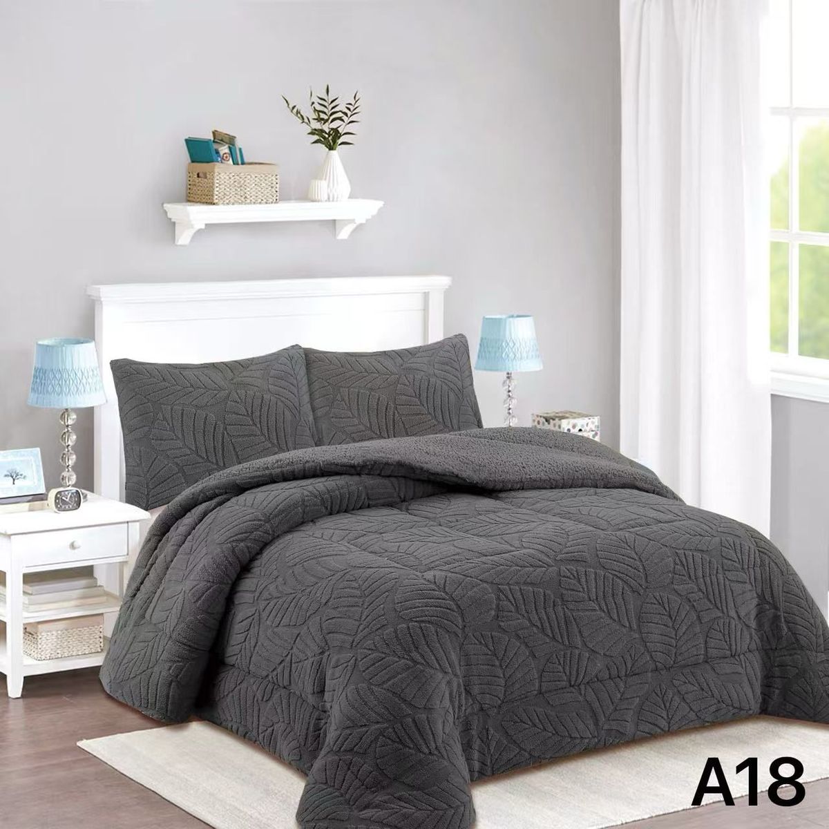 GENERICO - Cobertor Chiporro con Relieve 2 Plazas - Gris Oscuro Hojas A18