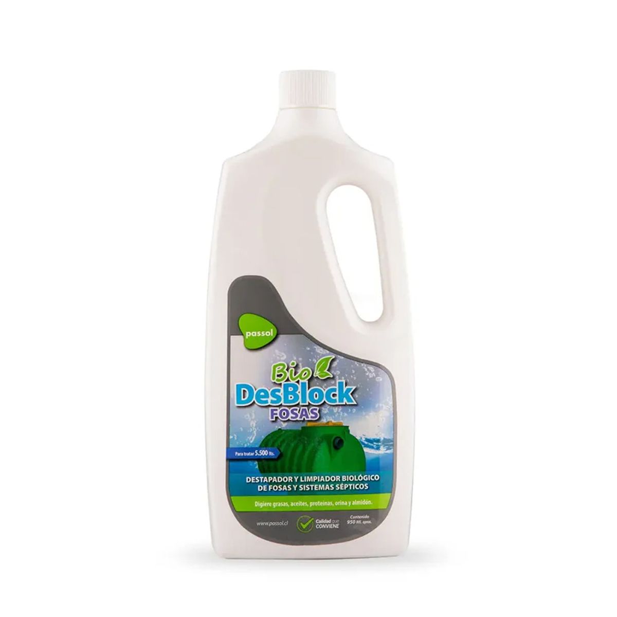 PASSOL - Destapador Limpia Biológico Fosas 950ml Bio Desblock Passol