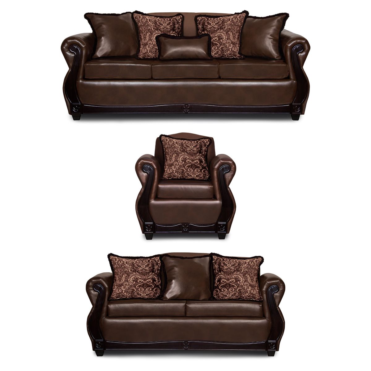 ADONIS LEUDH - Living 3+2+1 Gran Columbia Mixto Felpa Y PU Café Oscuro Extra Grande