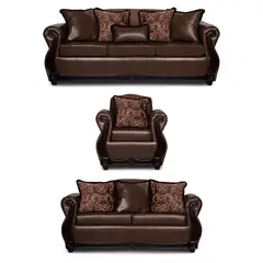 ADONIS LEUDH - Living 3+2+1 Gran Columbia Mixto Felpa Y PU Café Oscuro Extra Grande