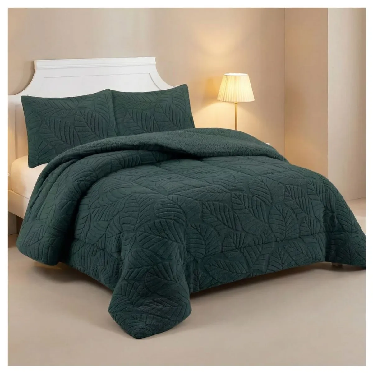 GENERICO - Cobertor Chiporro con Relieve 2 Plazas - Verde Oscuro Hojas A19