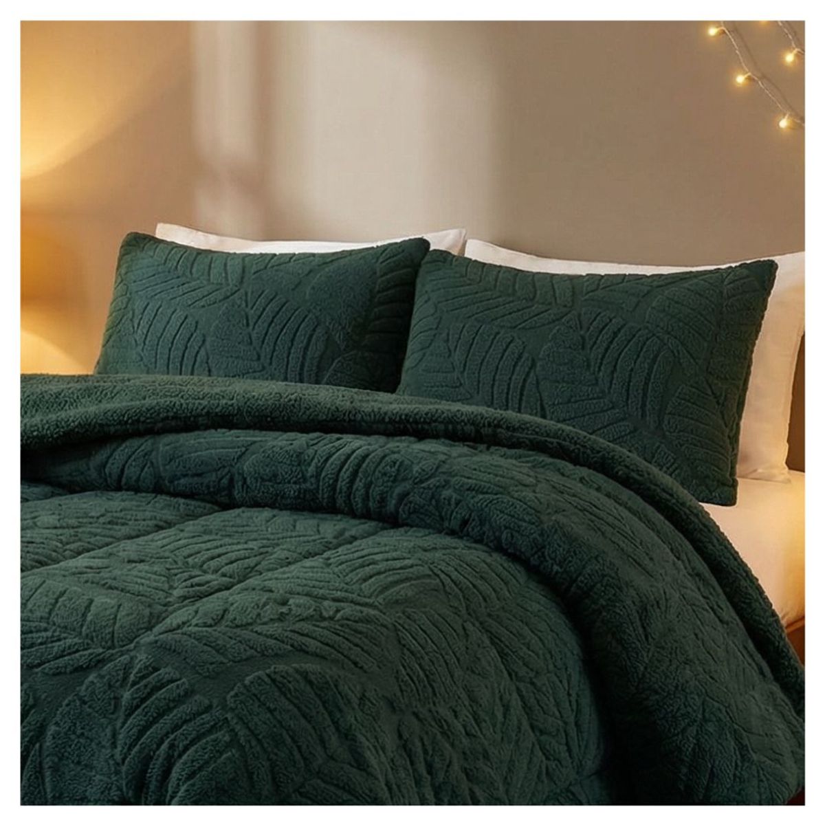 GENERICO - Cobertor Chiporro con Relieve 2 Plazas - Verde Oscuro Hojas A19