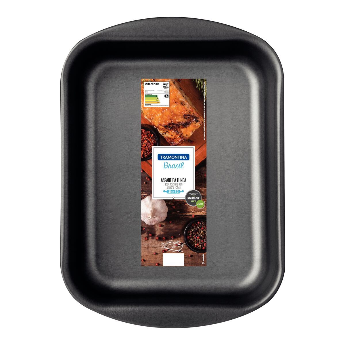 TRAMONTINA - Asadera rectangular honda Tramontina Brasil en aluminio con revestimiento interno y externo antiadherente Starflon Max grafito 40 cm 7,2 L