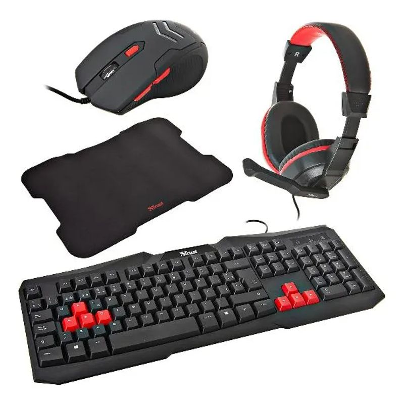 TRUST - Combo Gamer 4 en 1 TRUST Teclado/Mouse/Audífonos/Pad