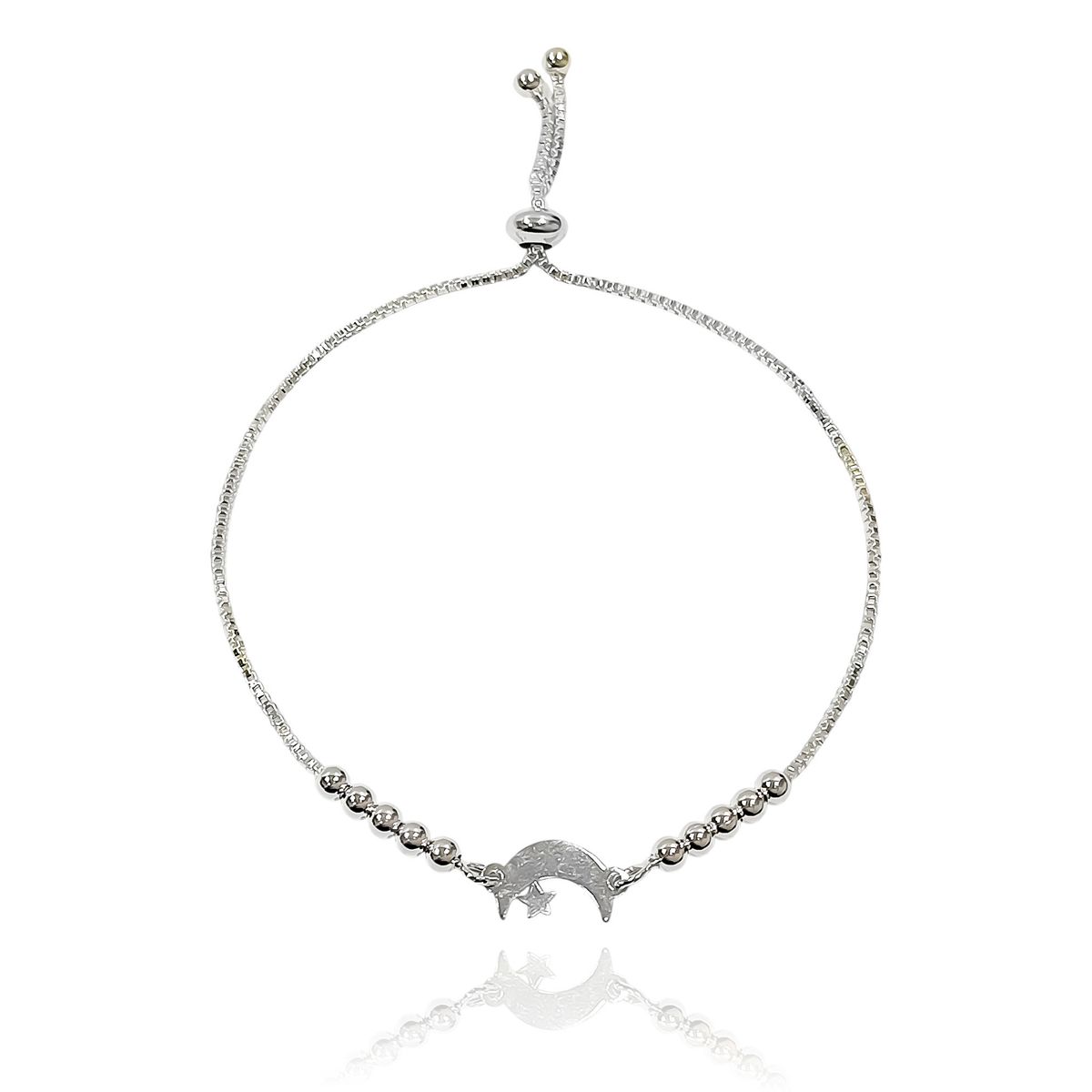COGGIOLA - Pulsera Luna Estrella Bolitas Plata Fina 925 Adaptable