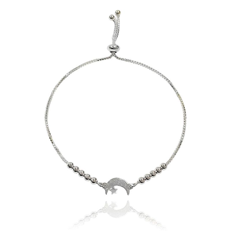 ANDREA COGGIOLA JOYAS - Pulsera Luna Estrella Bolitas Plata Fina 925 Adaptable