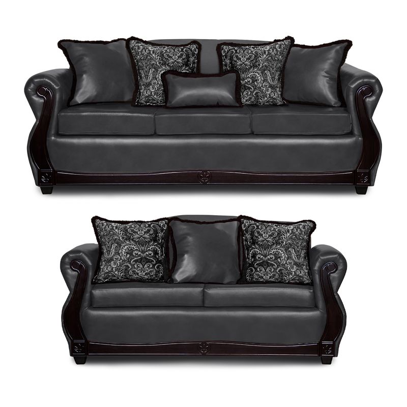ADONIS LEUDH - Living 3+2 Gran Columbia Mixto Felpa Y PU Gris Extra Grande