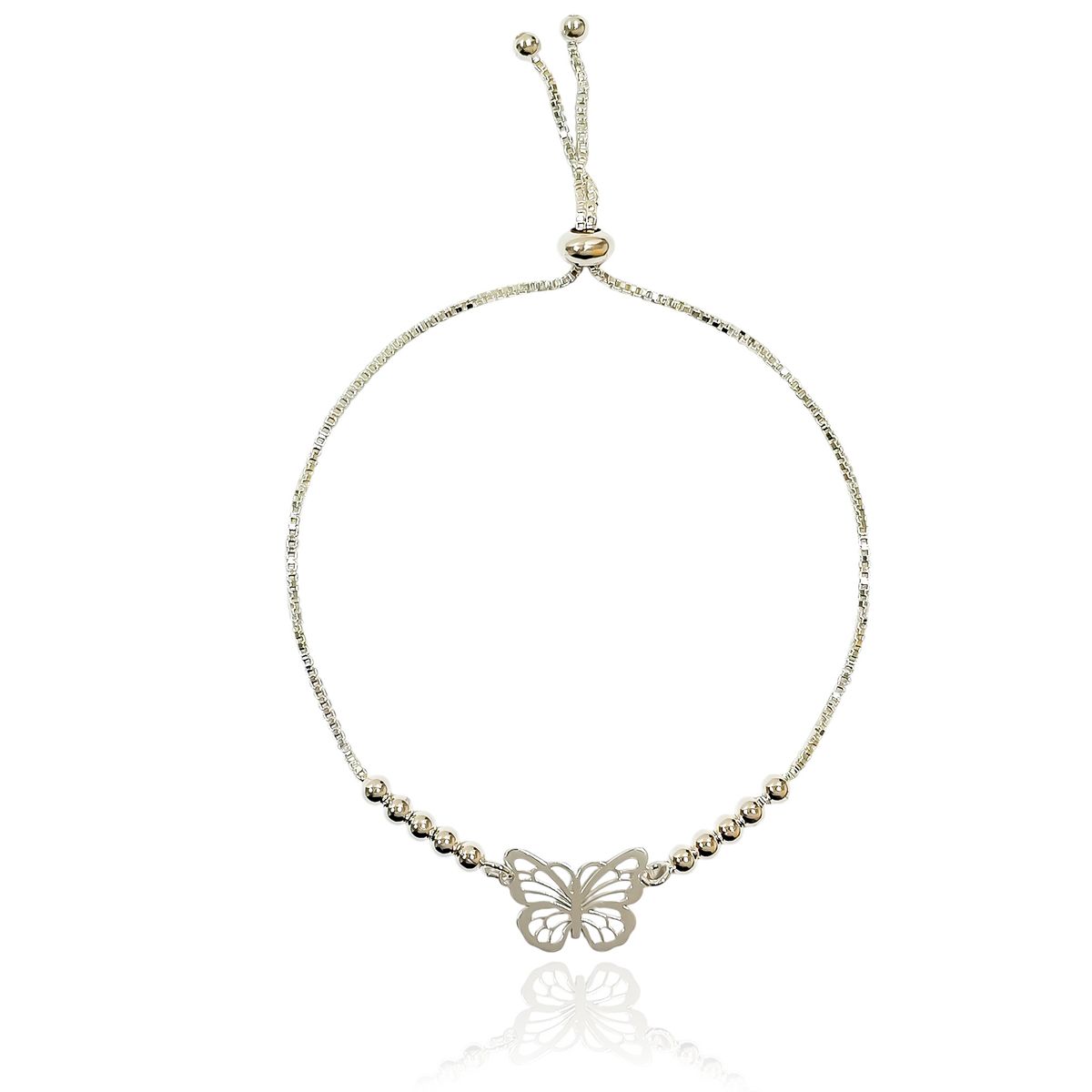 COGGIOLA - Pulsera Mariposa Calada Bolitas Plata Fina 925 Adaptable
