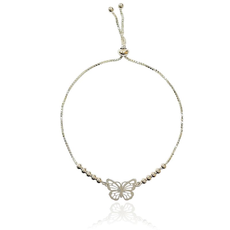 ANDREA COGGIOLA JOYAS - Pulsera Mariposa Calada Bolitas Plata Fina 925 Adaptable