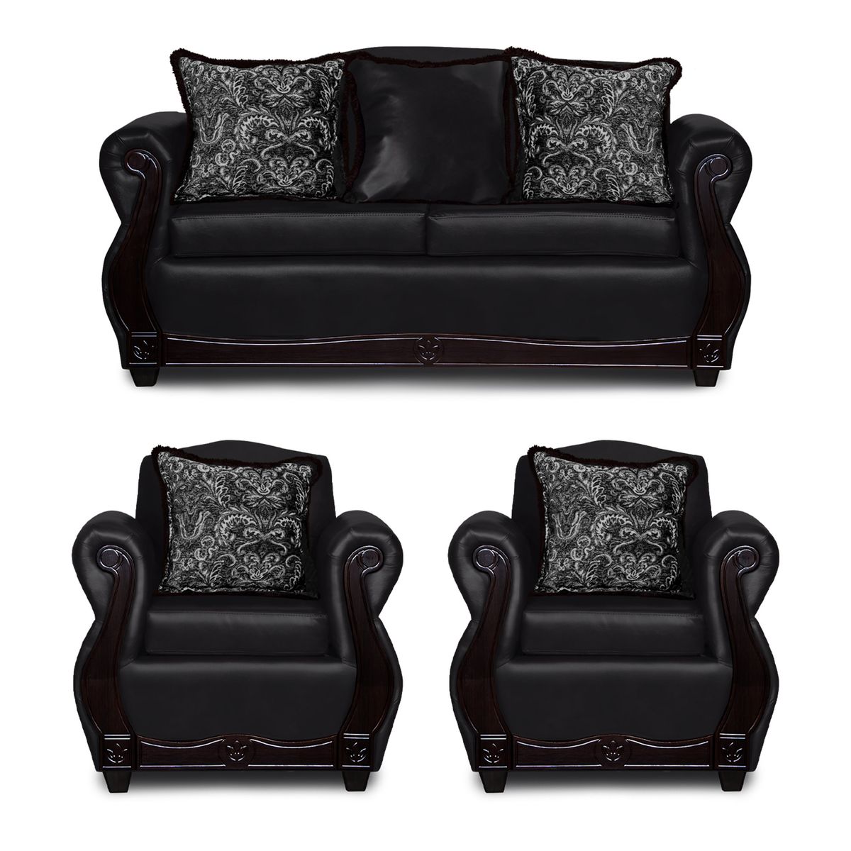 ADONIS LEUDH - Living 2+1+1 Gran Columbia Mixto Felpa Y PU Negro Extra Grande