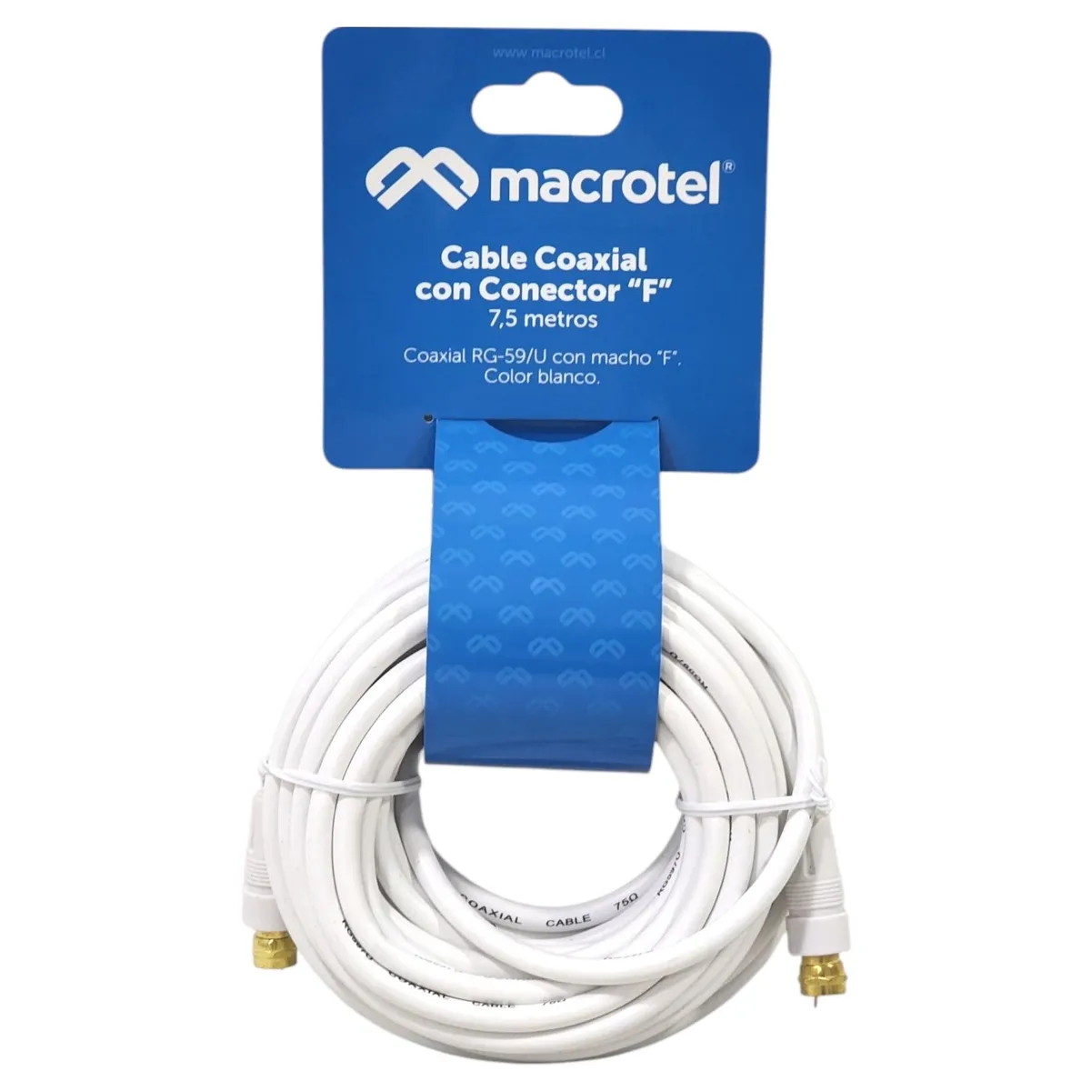 MACROTEL - Cable Coaxial RG-59/U 7,5 m con Conector “F” Macho MV-820