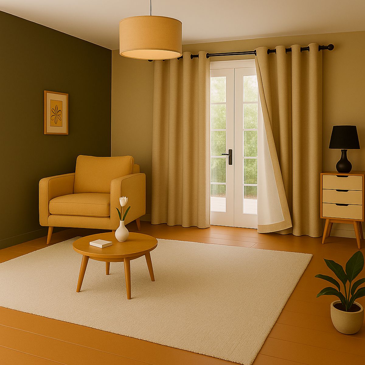 ARMONIA - Cortina 2 Paños Decorativa Beige -con Forro Blanco - Elegante