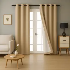 ARMONIA - Cortina 2 Paños Decorativa Beige -con Forro Blanco - Elegante