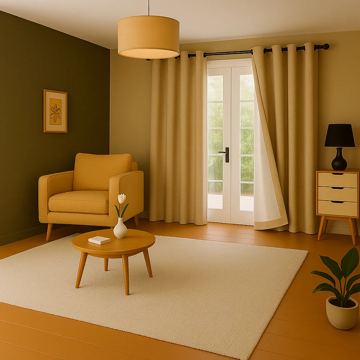 ARMONIA - Cortina 2 Paños Beige - Con Forro Blanco Opaco 140x230