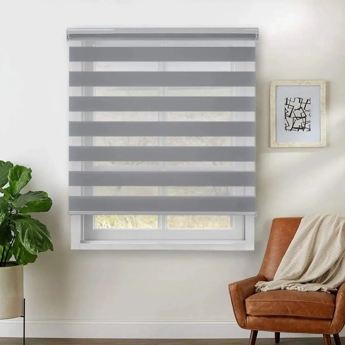 GENERICO - Cortinas Roller Duo Zebra Dia Y Noche Ancho 150x200 GRIS