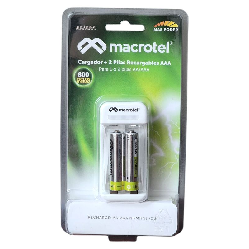 MACROTEL - Cargador + 2 pilas AAA Recargables Macrotel MW-228