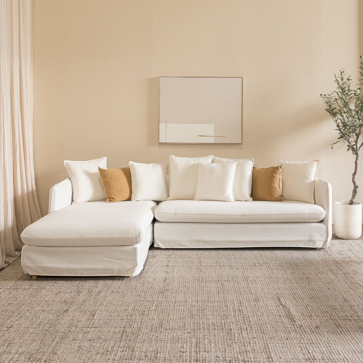 AMOBLE - Sofá Jacinta Seccional Izquierdo Blanco Amoblé