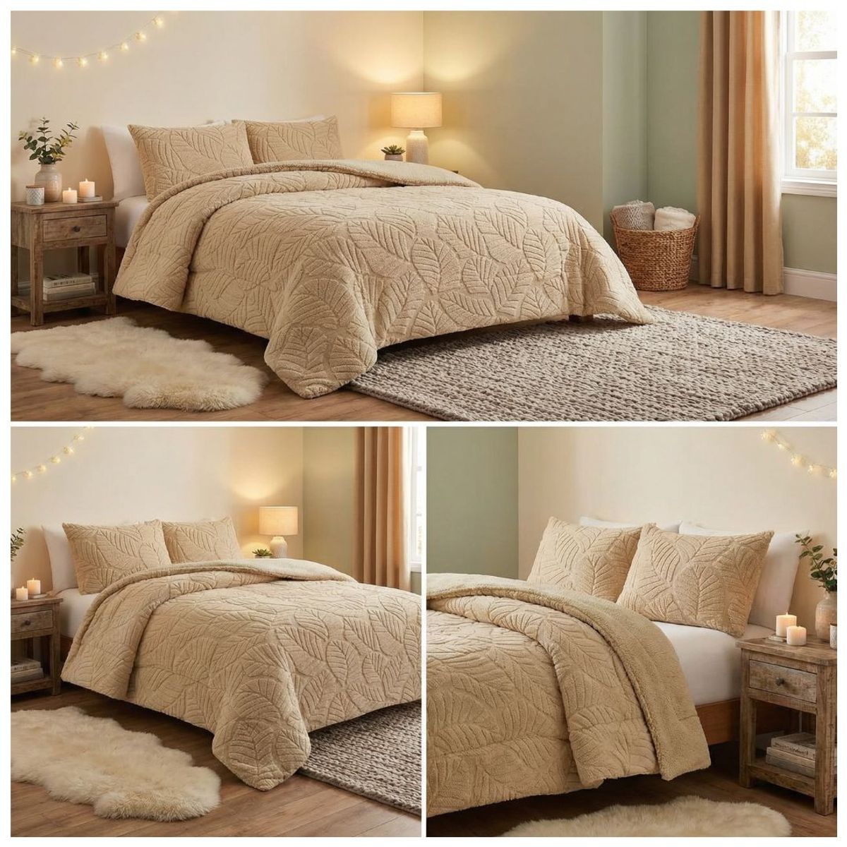 GENERICO - Cobertor Chiporro Texturizado King - Beige Hojas A15