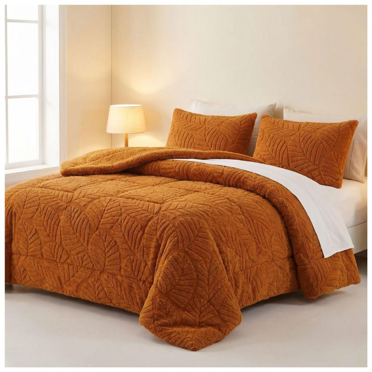 GENERICO - Cobertor Chiporro Texturizado King - Mostaza Hojas A16