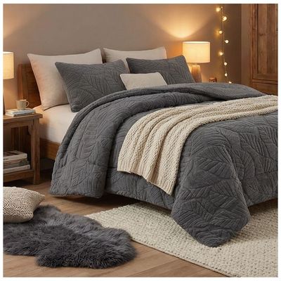 Imagen 2 del producto Cobertor Chiporro Texturizado King - Gris Oscuro Hojas A18