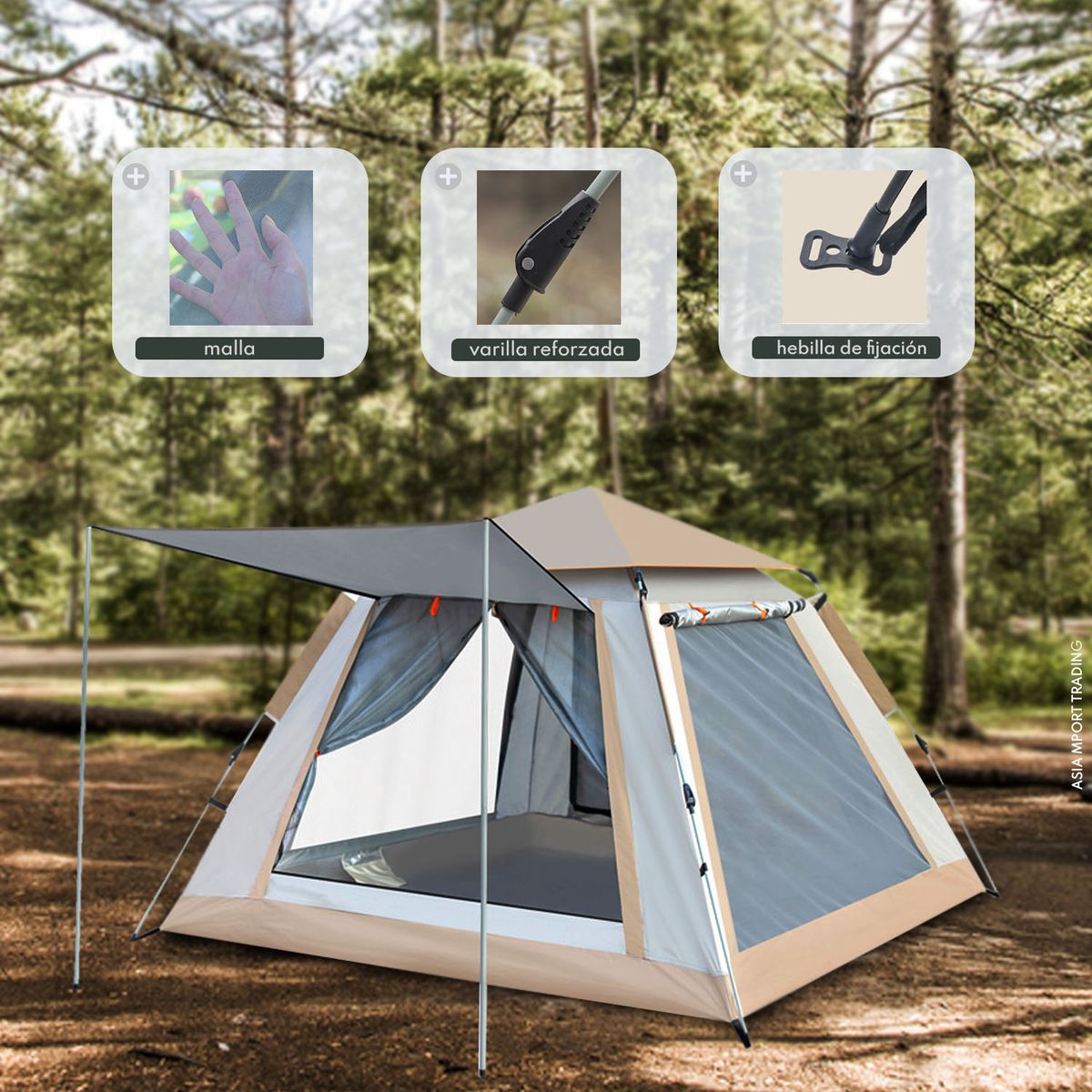 PWRFITNESS - Carpa GrandLodge Impermeable Beige 6 a 8 Personas