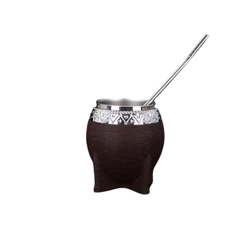 GENERICO - Set De Mate 260 Ml + Bombilla Clásico Marrón