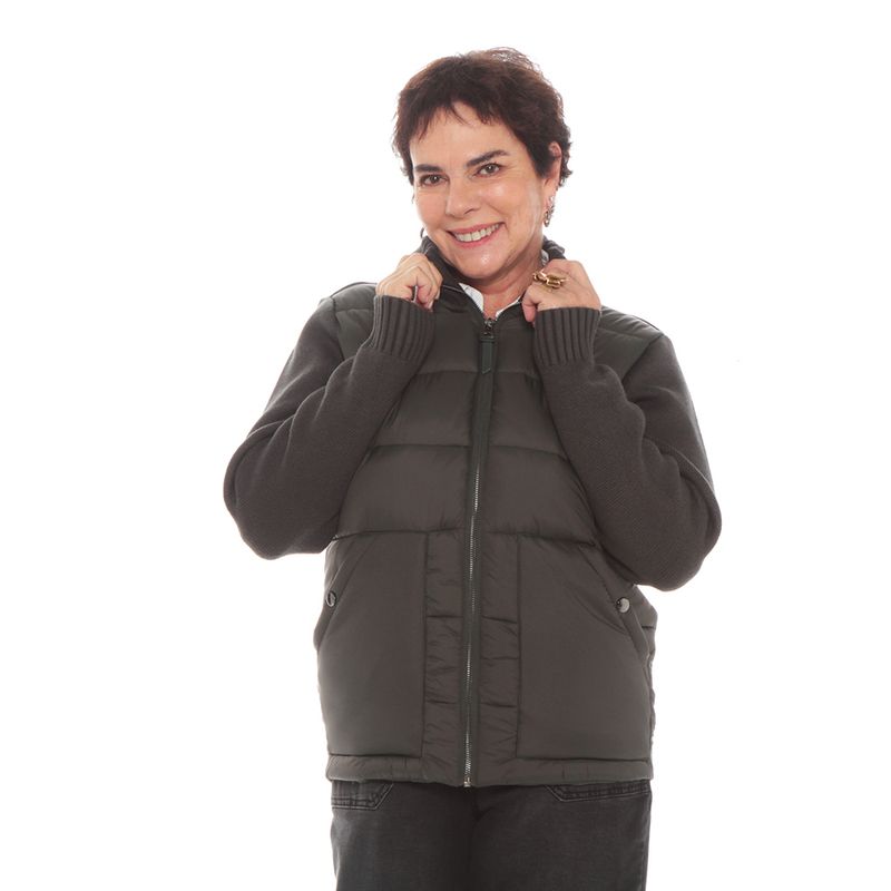 WADOS - PARKA PUFF SOLIDA ACOLCHADA MANGA LARGA TEJIDA  CUELLO ALTO