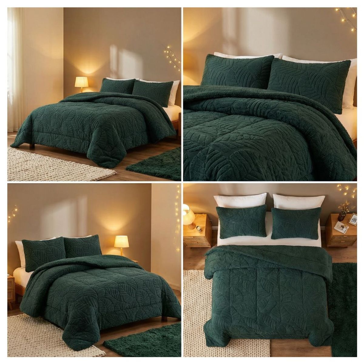 GENERICO - Cobertor Chiporro Texturizado Relieve King - Verde Oscuro Hojas A19