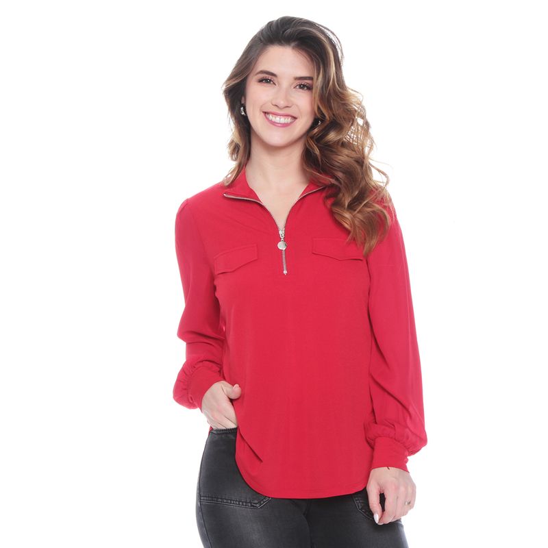 WADOS - BLUSA MANGA LARGA SOLIDA SCOTE V CON CIERRE EN BOLSILLOS
